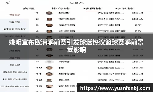 姚明宣布取消季前赛引发球迷热议篮球赛季前景受影响